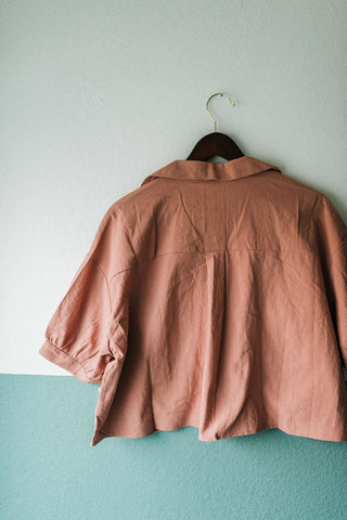 button down crop shirt | dusty rose