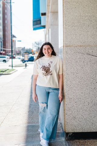 yeehaw skeleton + armadillo | cream comfort colors boxy cropped tee