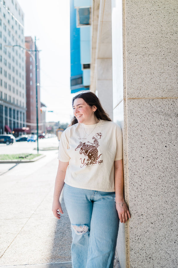 yeehaw skeleton + armadillo | cream comfort colors boxy cropped tee