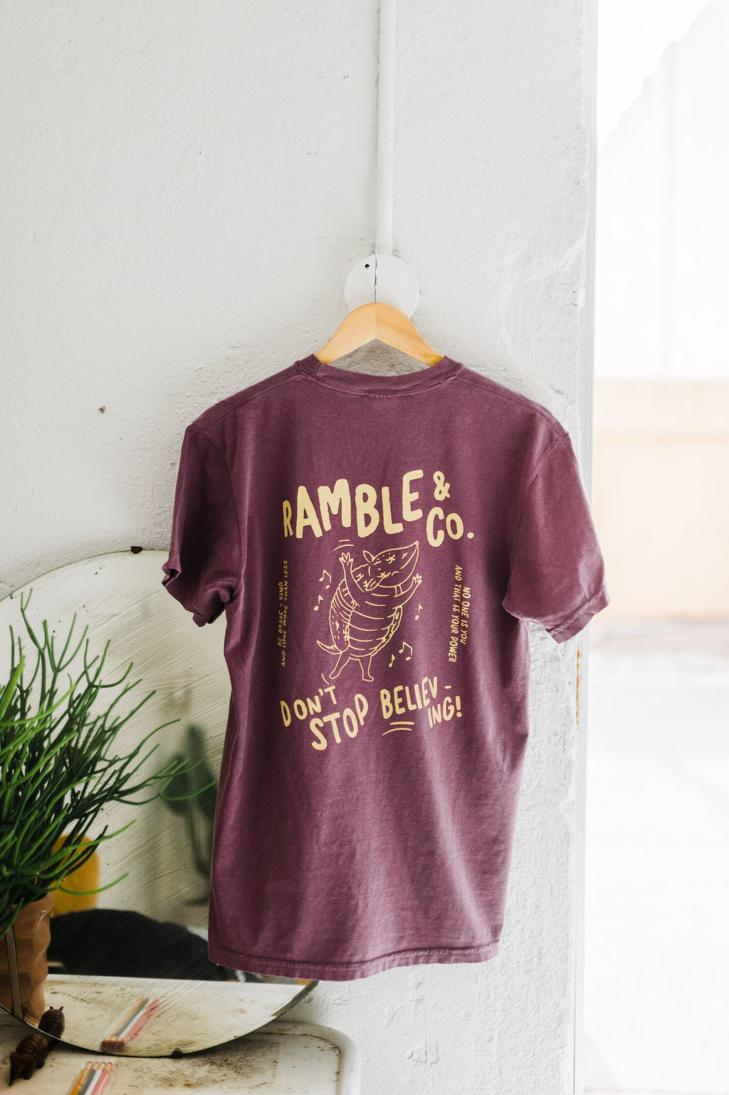 don't stop believing armadillo | berry comfort colors tee