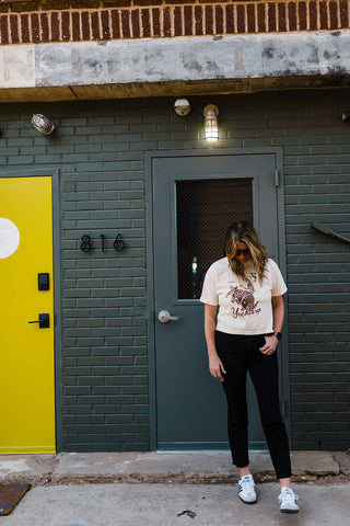 yeehaw skeleton + armadillo | cream comfort colors boxy cropped tee