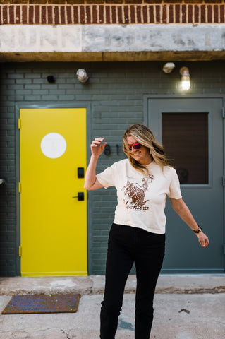 yeehaw skeleton + armadillo | cream comfort colors boxy cropped tee