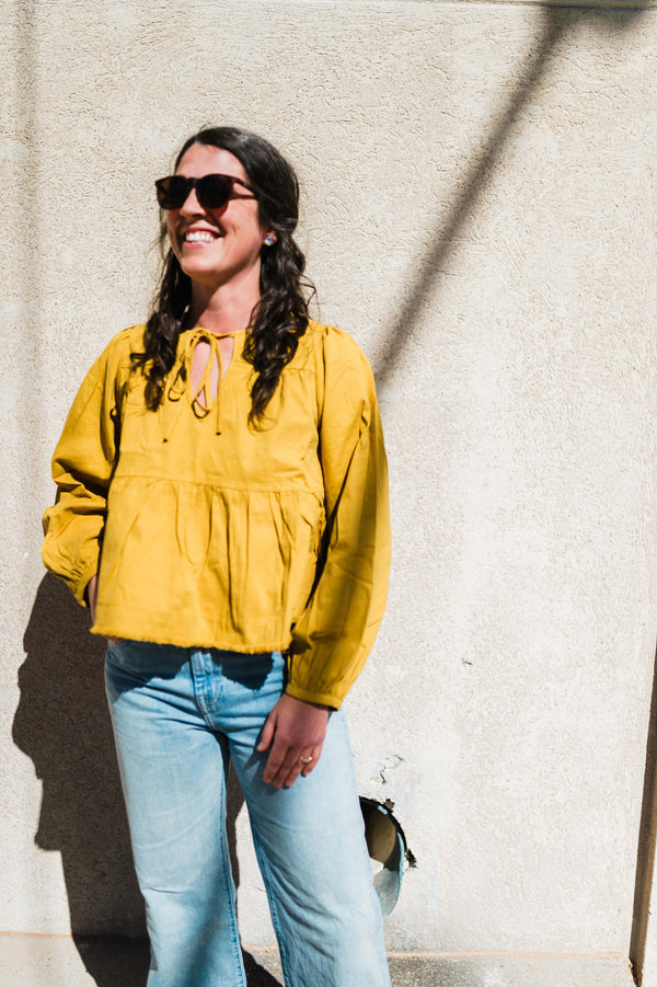 tie-front tiered top | mustard