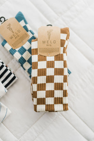 checkerboard crew socks | dune + cream