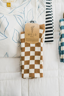 checkerboard crew socks | dune + cream