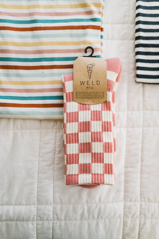 checkerboard crew socks | blush + cream