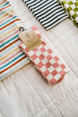 checkerboard crew socks | blush + cream