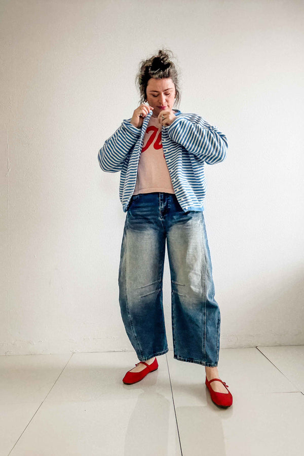 striped knit cardigan | blue