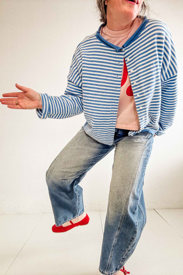 striped knit cardigan | blue