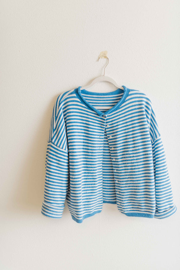 striped knit cardigan | blue