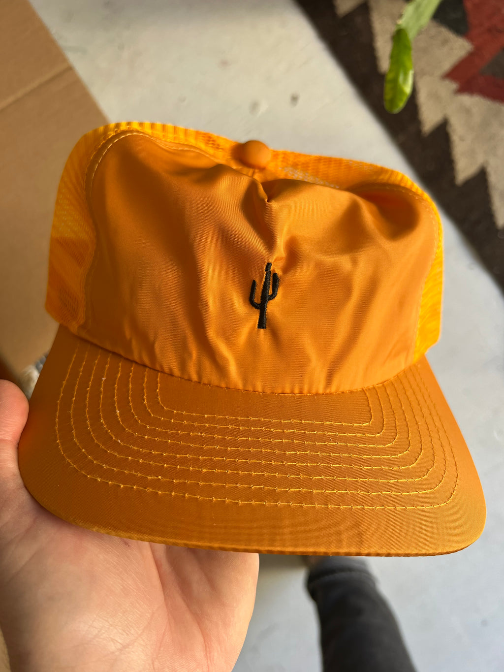 embroidered cactus | yellow nylon field trip trucker hat