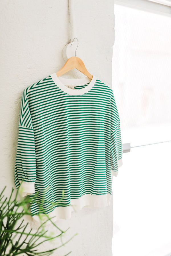 penny loose fit top | apple green stripe