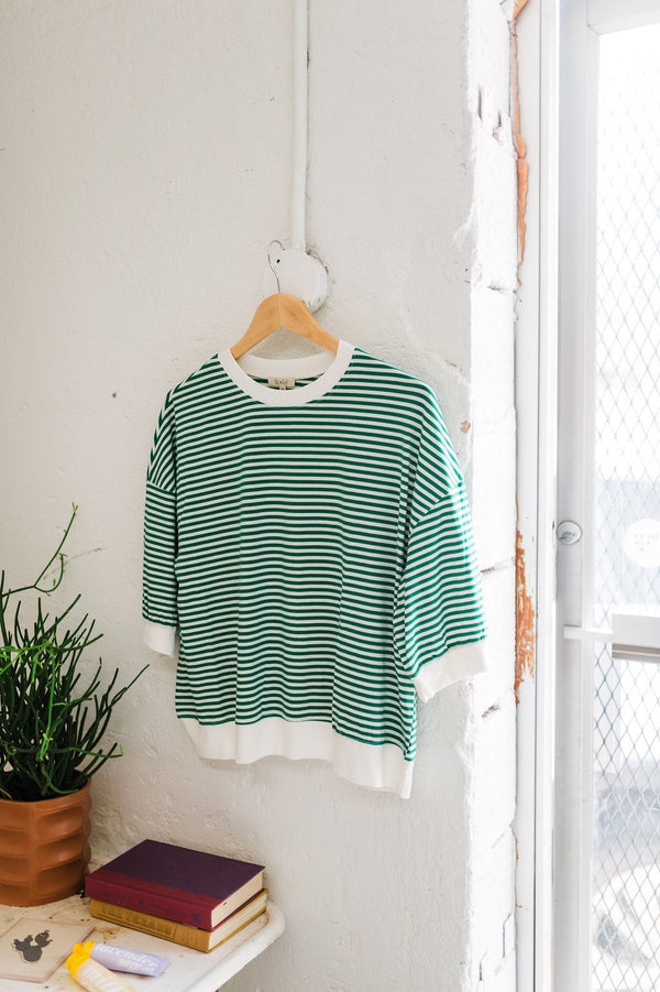 penny loose fit top | apple green stripe