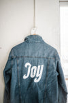 printed + patched oversized denim jacket | joy white