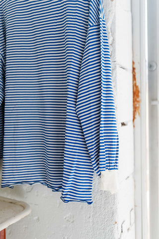 oversized striped long sleeve pullover top | royal blue