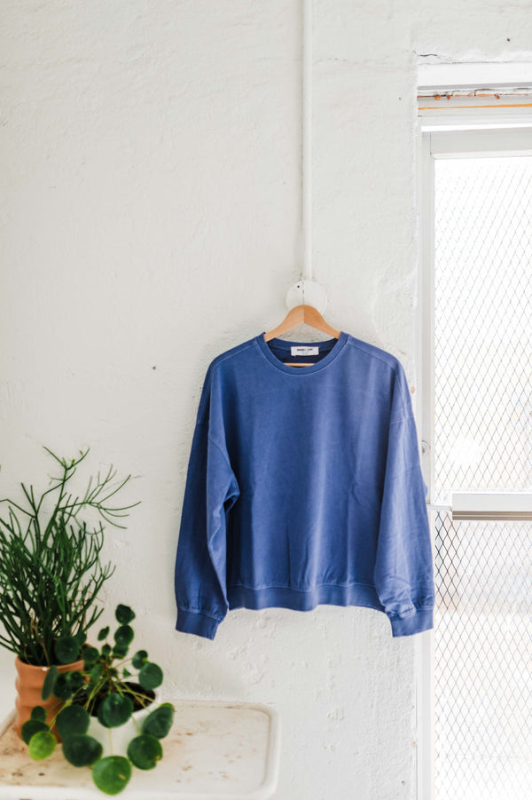 warm long sleeve french terry sweatshirt | dusty indigo