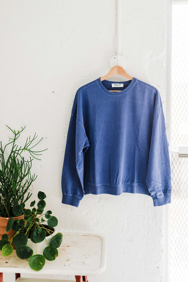 warm long sleeve french terry sweatshirt | dusty indigo