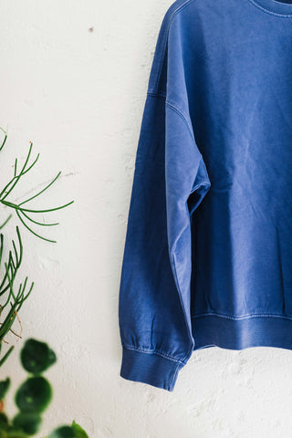 warm long sleeve french terry sweatshirt | dusty indigo