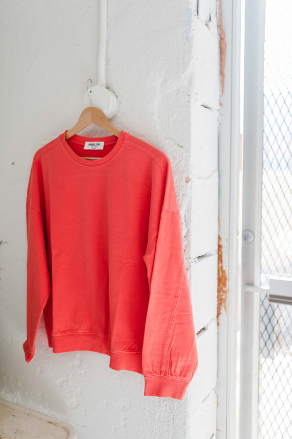 warm long sleeve french terry sweatshirt | coral