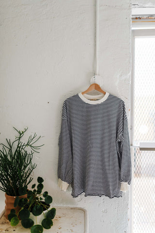 oversized striped long sleeve pullover top | black