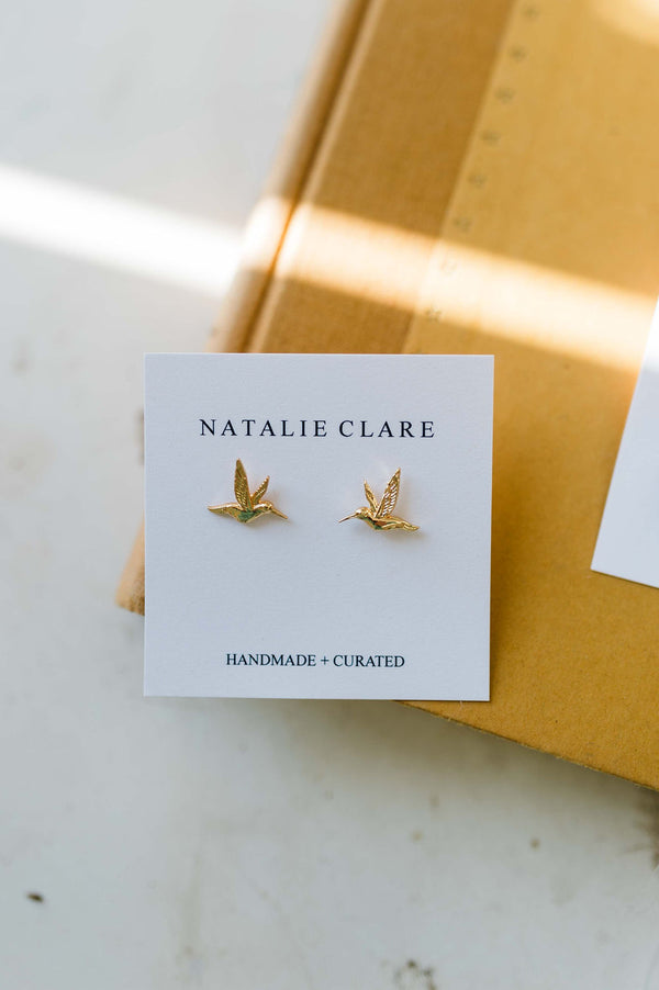 hummingbird stud earrings | 24k gold earrings