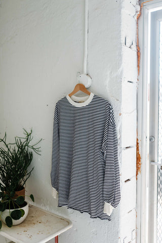 oversized striped long sleeve pullover top | black