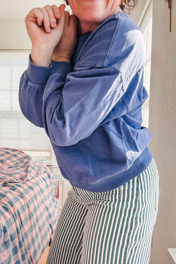 warm long sleeve french terry sweatshirt | dusty indigo