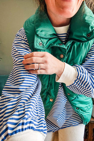 oversized striped long sleeve pullover top | royal blue