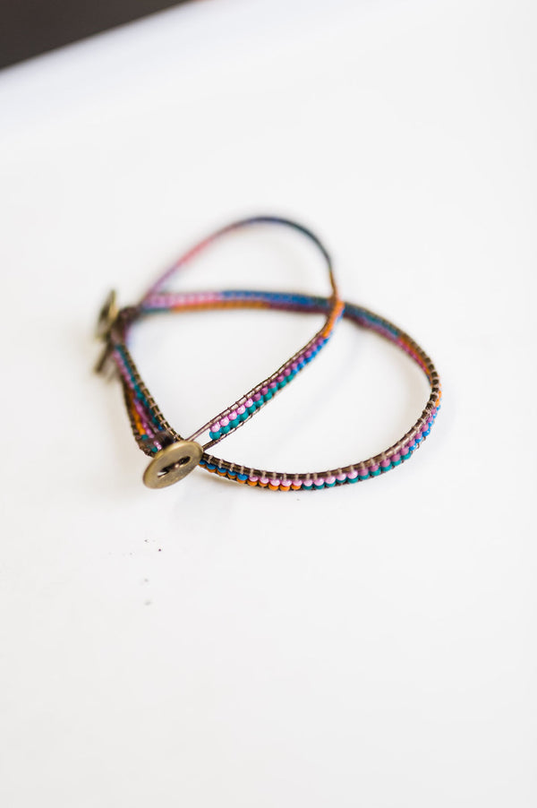 leather beaded bracelet | multicolor