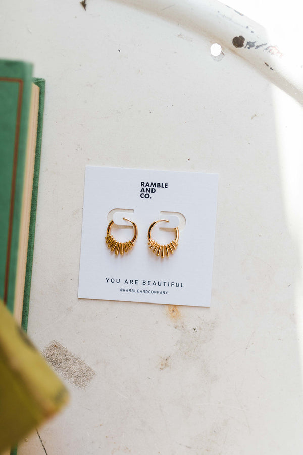 geometric sunburst huggies | 24k gold filled earrings