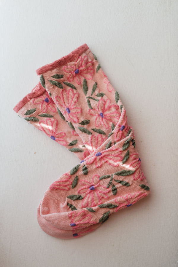 sweet flower tube socks | pink