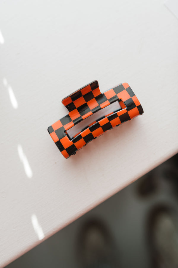 checker medium clip | orange + black