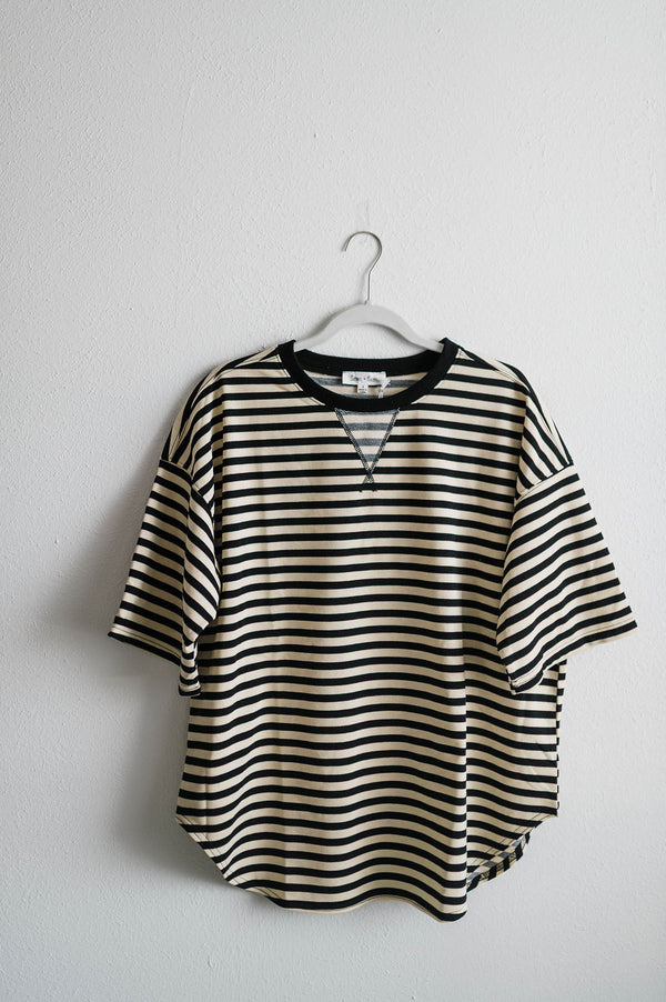 striped oversized top | black + cream