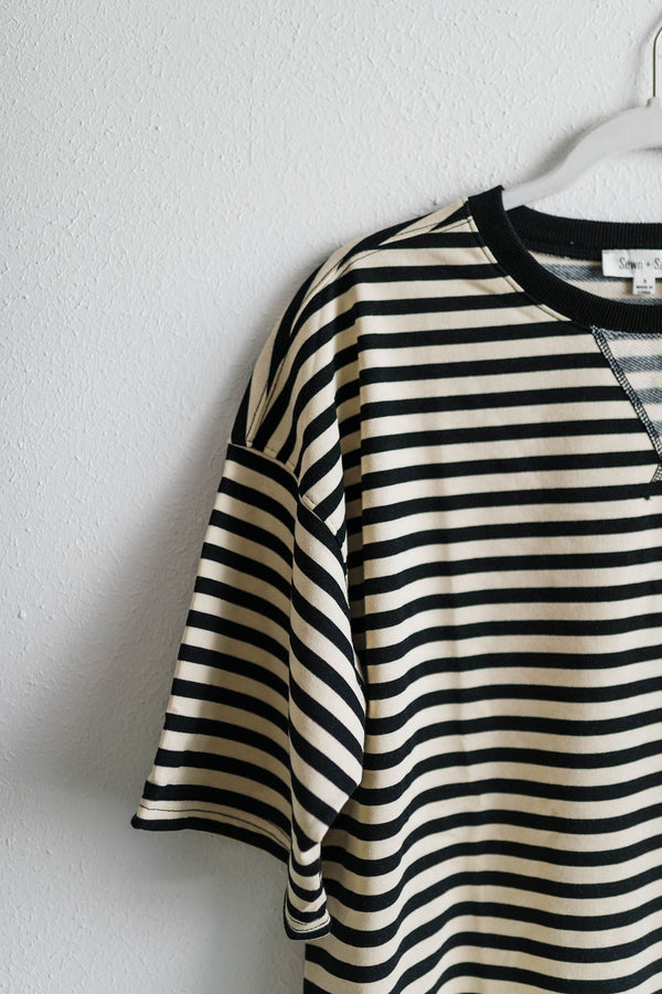 striped oversized top | black + cream