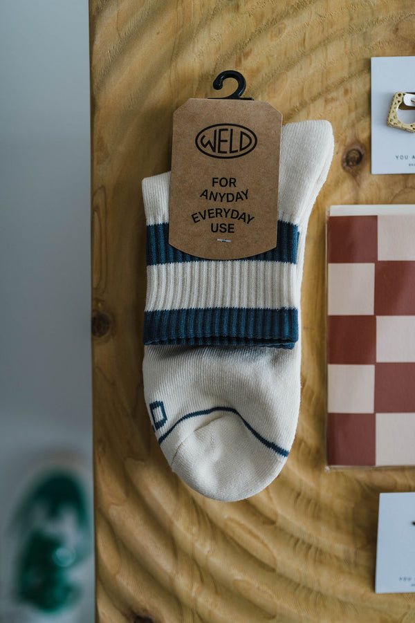 striped quarter socks | slate blue