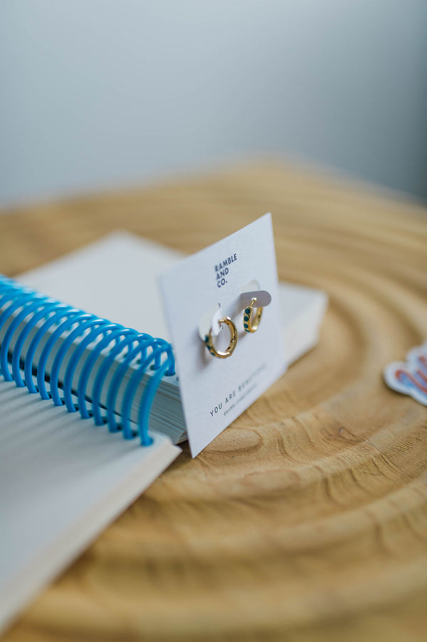 turquoise + gold huggies | gold filled earrings