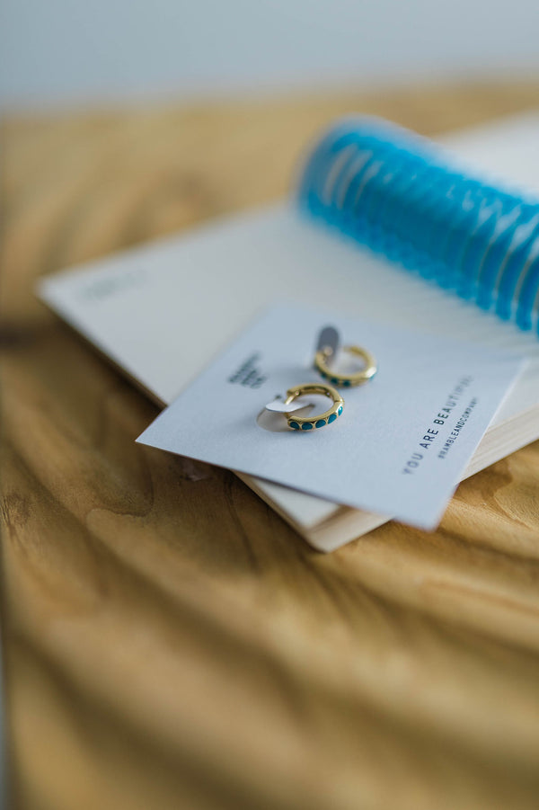 turquoise + gold huggies | gold filled earrings