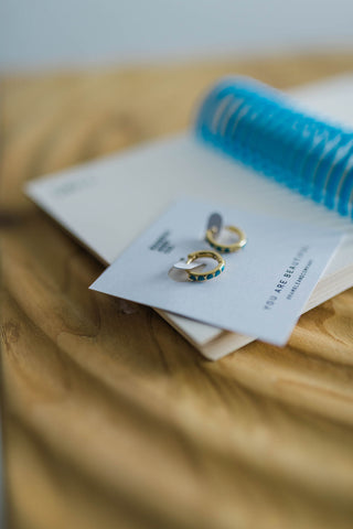 turquoise + gold huggies | gold filled earrings