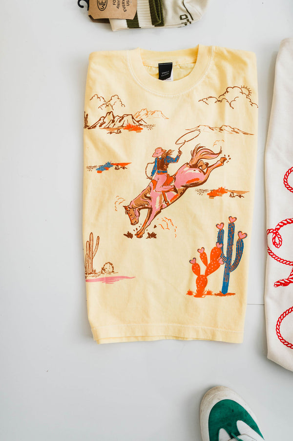 cowgirl collage cropped tee