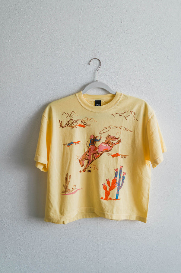 cowgirl collage cropped tee