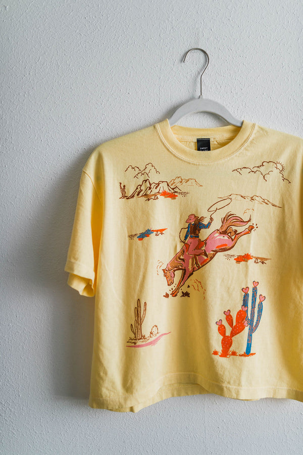 cowgirl collage cropped tee