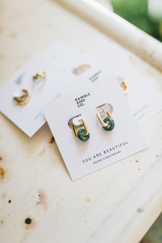 green jade donut drop earrings | 14k gold filled