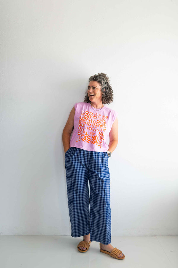 plaid patch pants | blue + navy