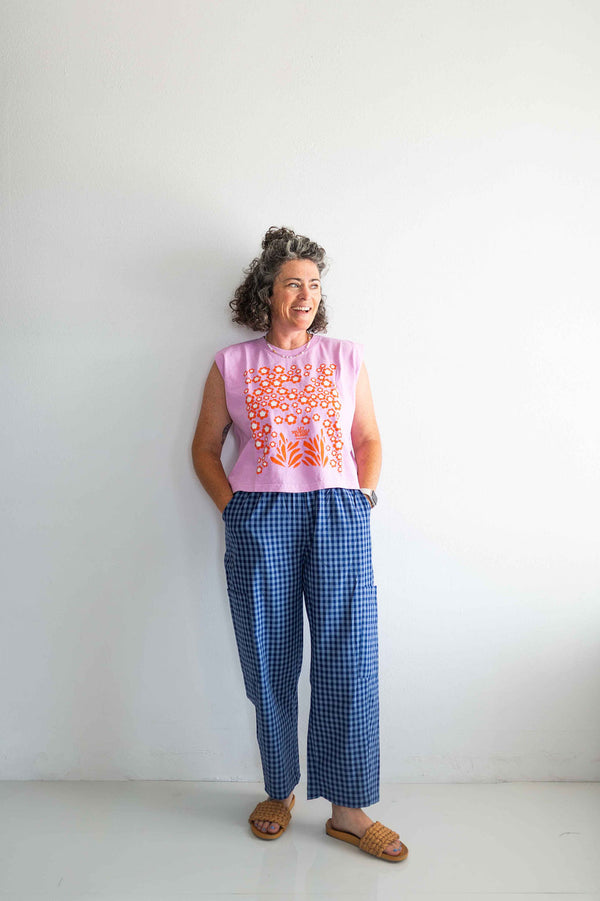 plaid patch pants | blue + navy