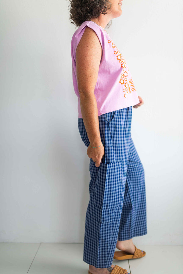 plaid patch pants | blue + navy