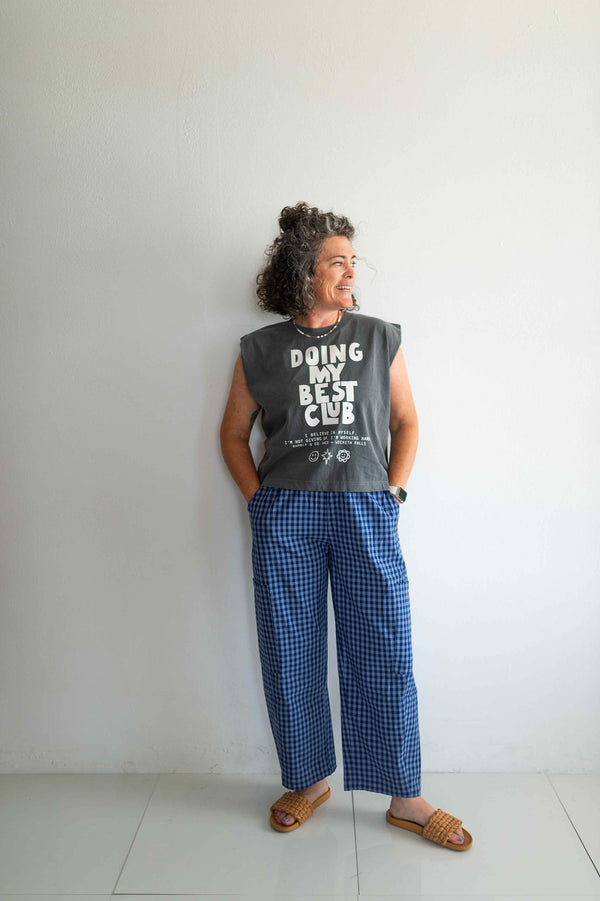 plaid patch pants | blue + navy
