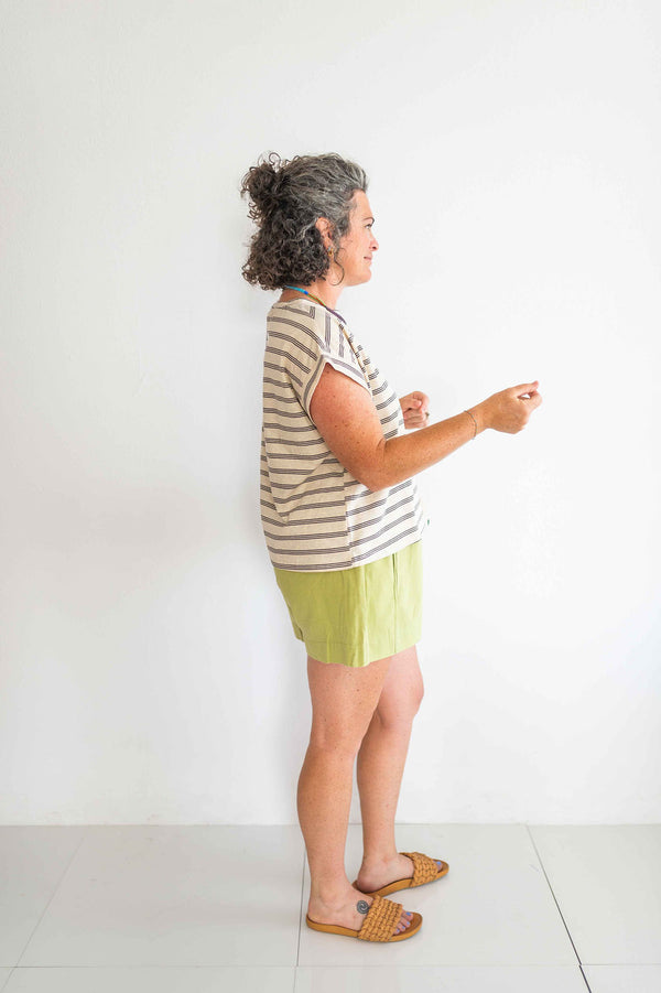 striped cap sleeve top | oat + brown