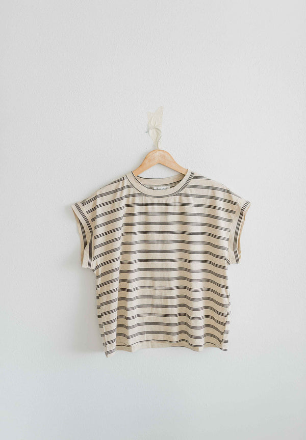 striped cap sleeve top | oat + brown