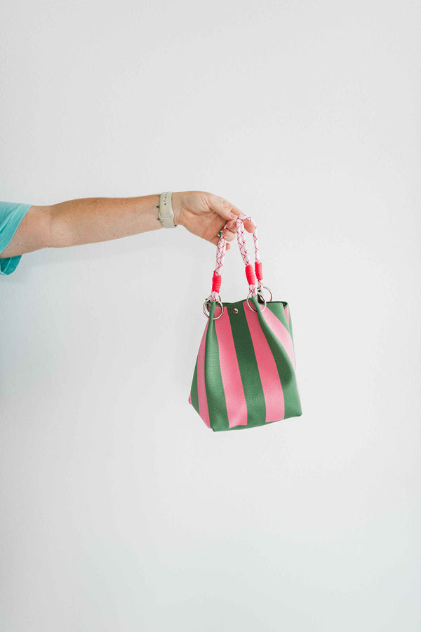 stripe rope purse | green and pink