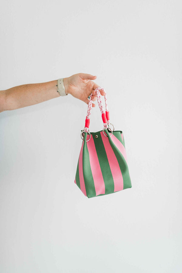 stripe rope purse | green and pink